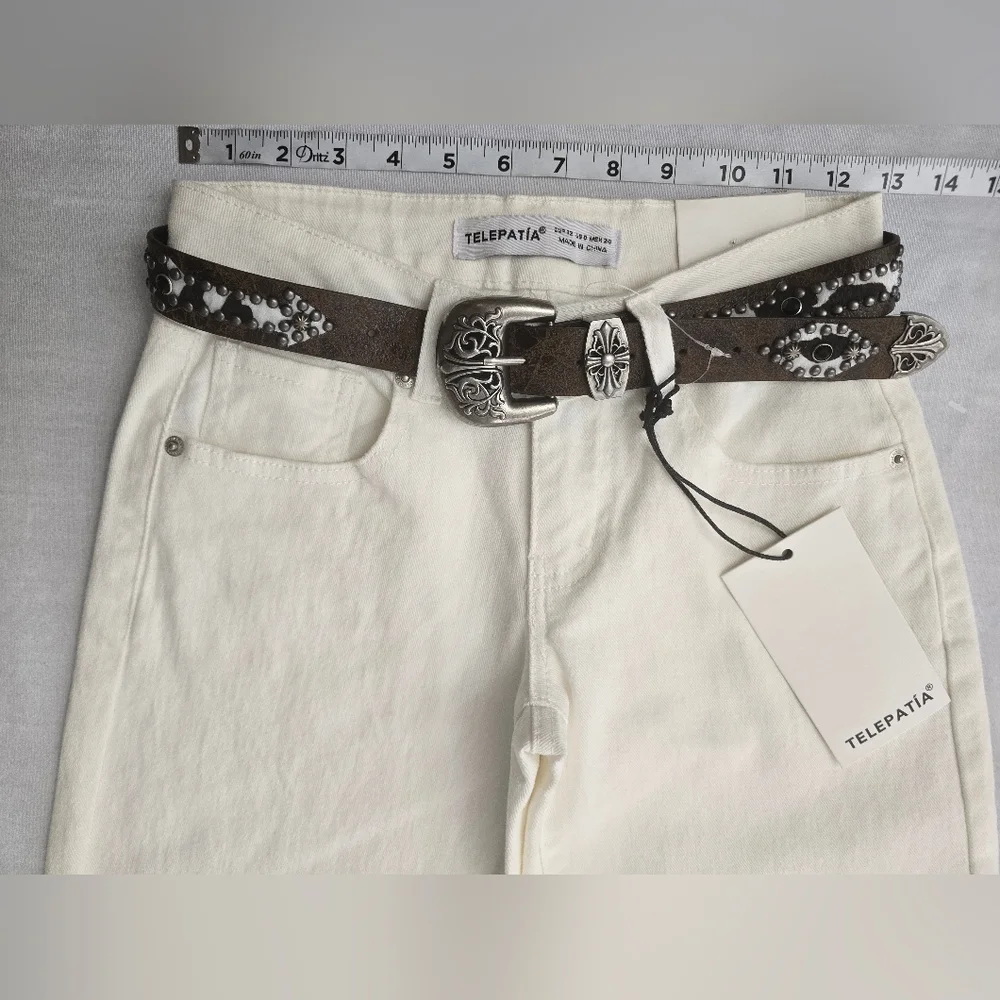 Telepatía White Wide-Leg Low Rise Size 0/24 Jeans Belt Included‎